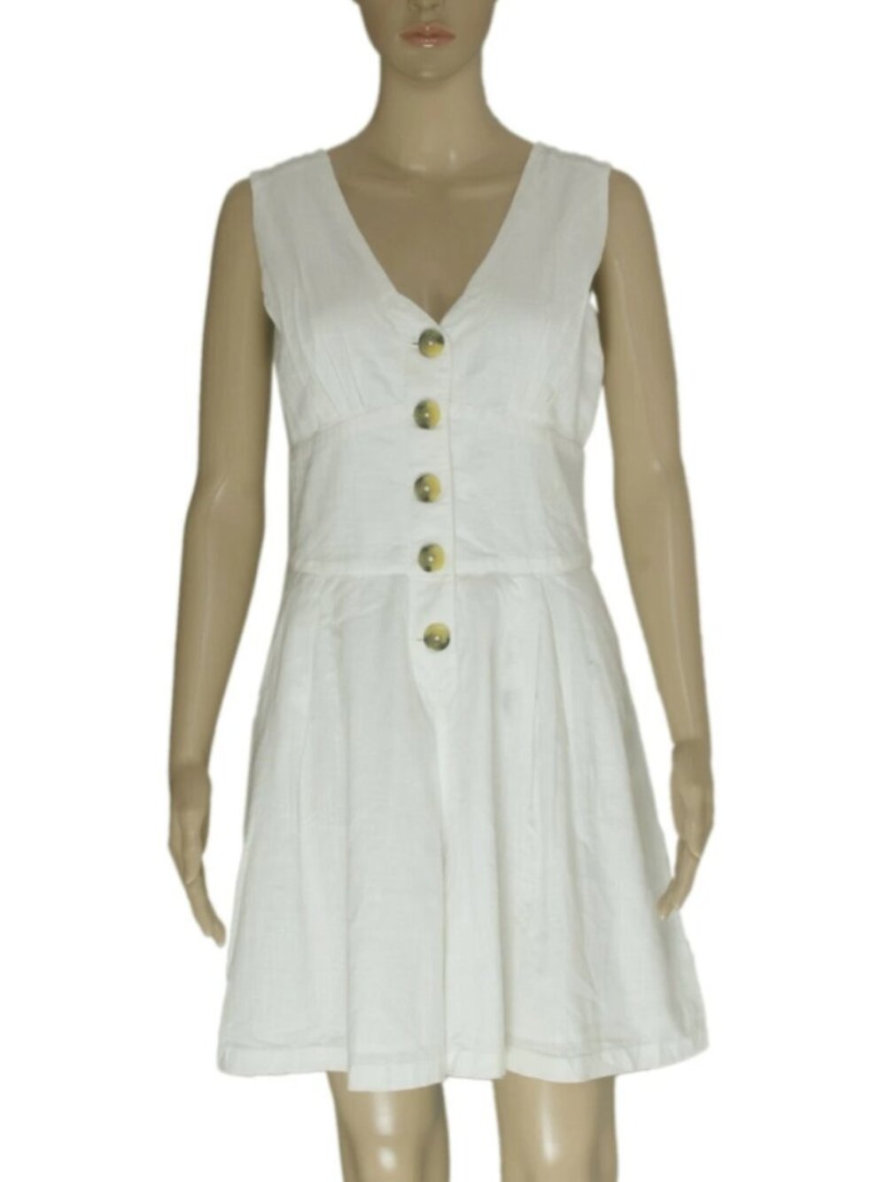 Old Khaki Beautiful Button V Neck Sleeveless Ivory Mini Romper S